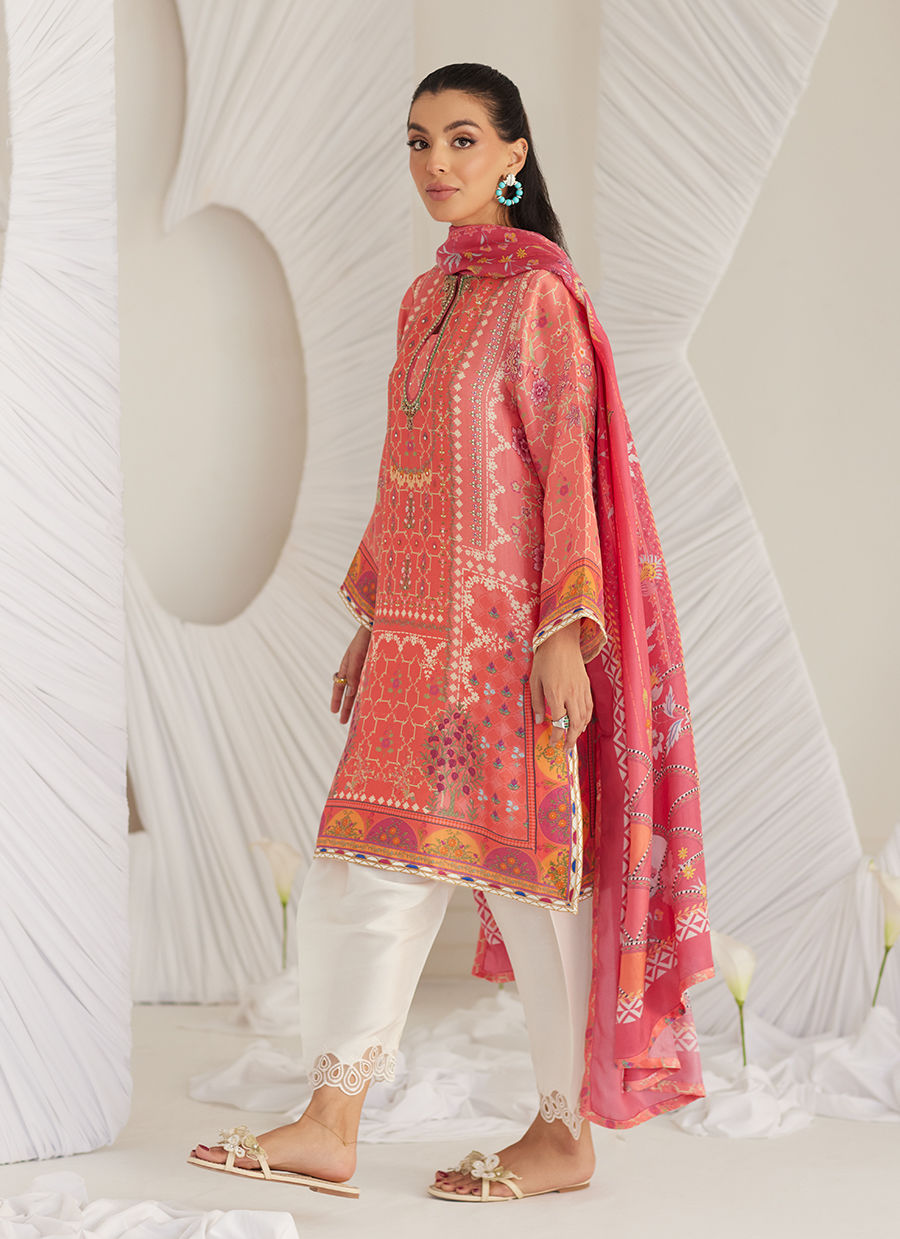 Lea Eid'25-Lillia Tangerine Shirt and Dupatta
