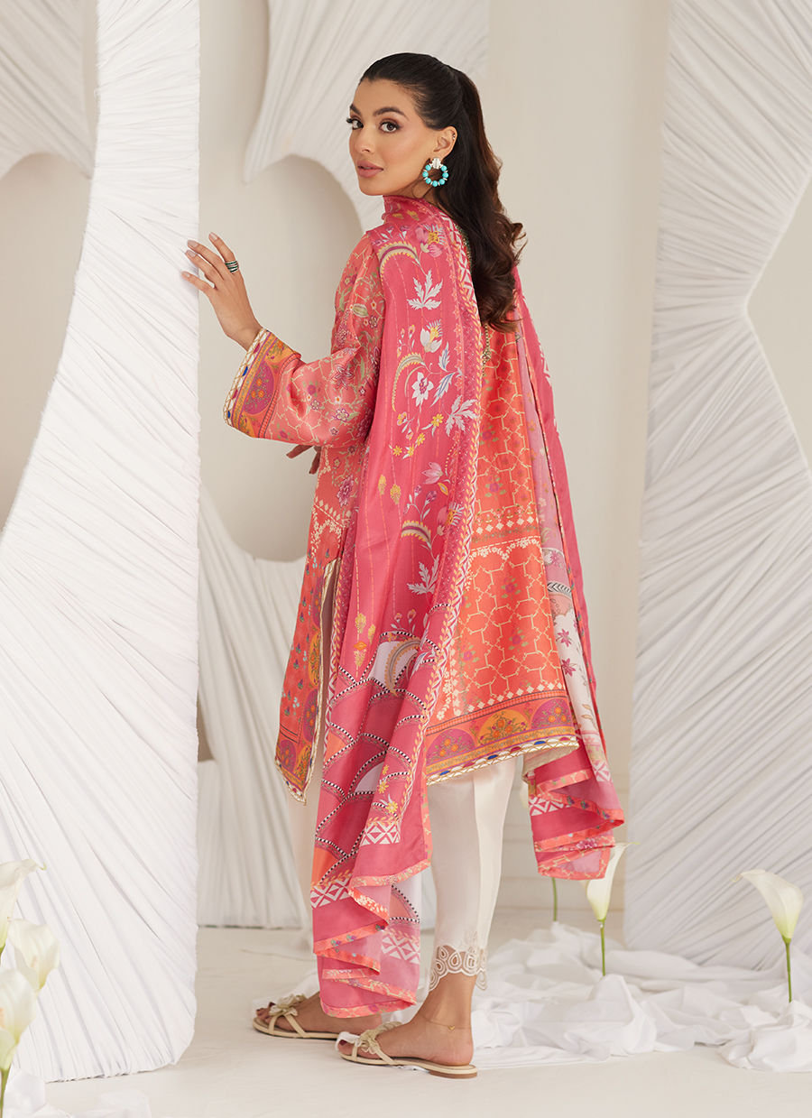 Lea Eid'25-Lillia Tangerine Shirt and Dupatta