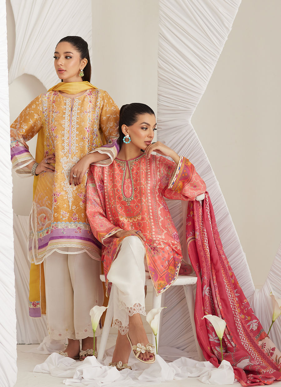 Lea Eid'25-Lillia Tangerine Shirt and Dupatta