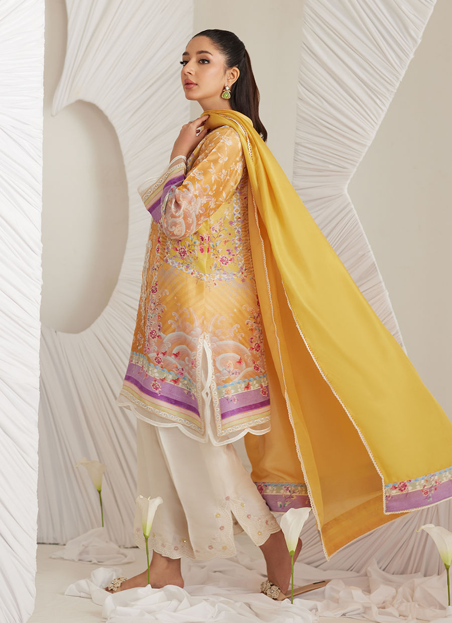 Lea Eid'25-Anima Mustard Shirt and Dupatta (RTS)
