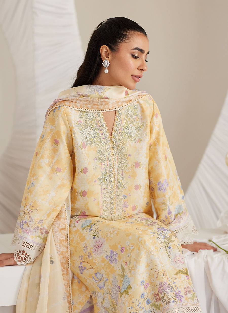 Lea Eid'25-Gemma Lemon Shirt and Dupatta