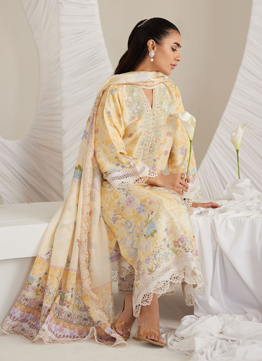 Lea Eid'25-Gemma Lemon Shirt and Dupatta