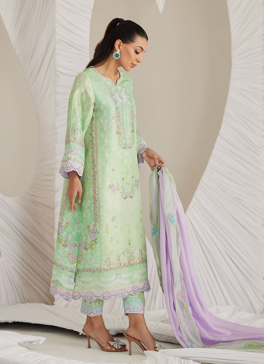Lea Eid'25-Felice Aqua Shirt and Dupatta