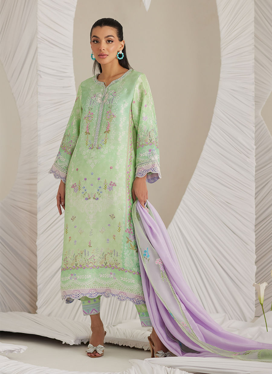 Lea Eid'25-Felice Aqua Shirt and Dupatta