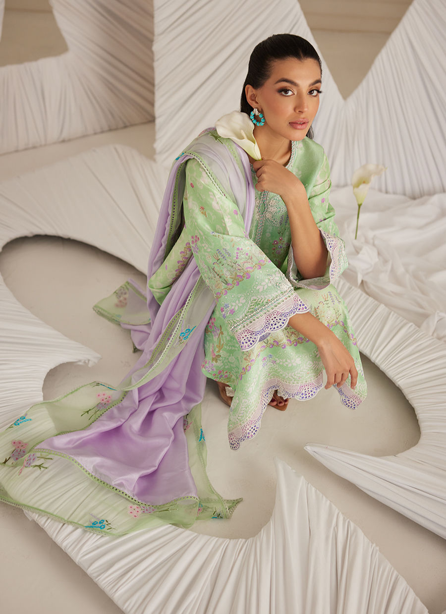 Lea Eid'25-Felice Aqua Shirt and Dupatta