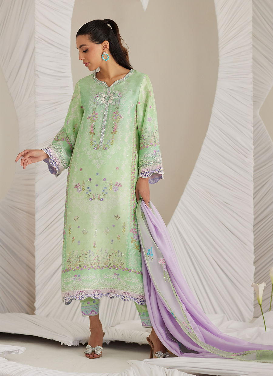 Lea Eid'25-Felice Aqua Shirt and Dupatta