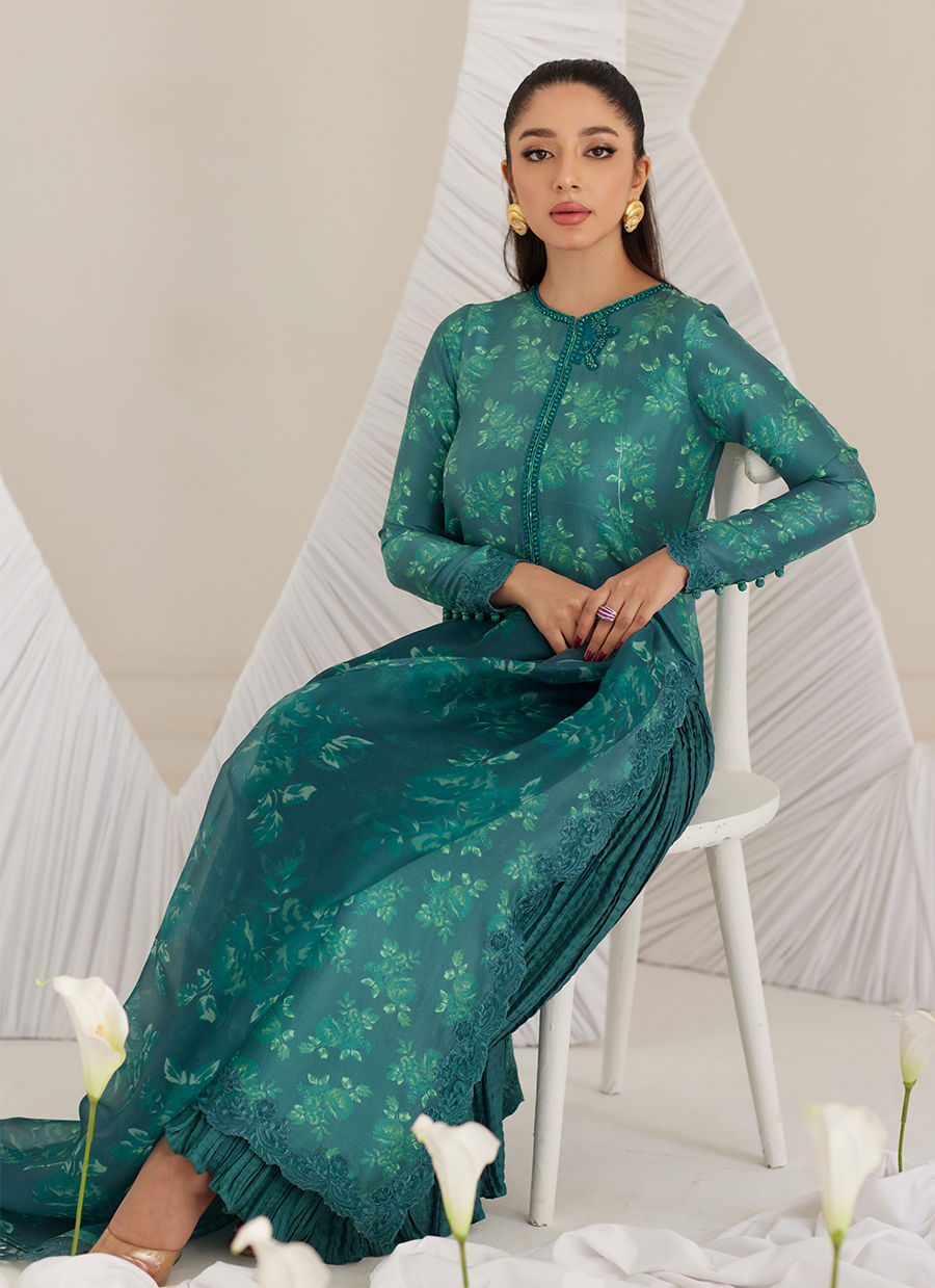 Lea Eid'25-Camilla Emerald Shirt and Dupatta