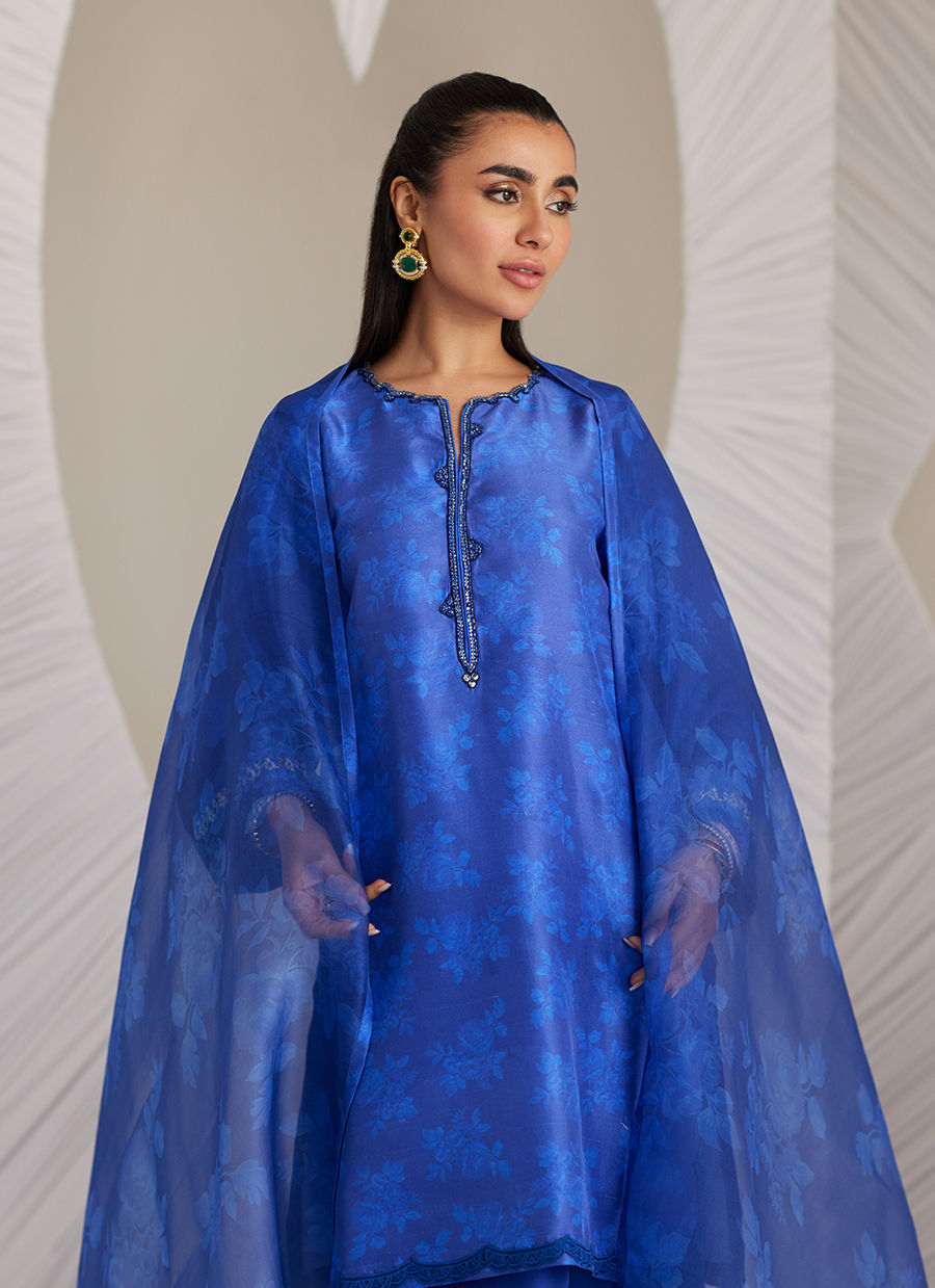 Lea Eid'25- Electra Cobalt Shirt and Dupatta (RTS)