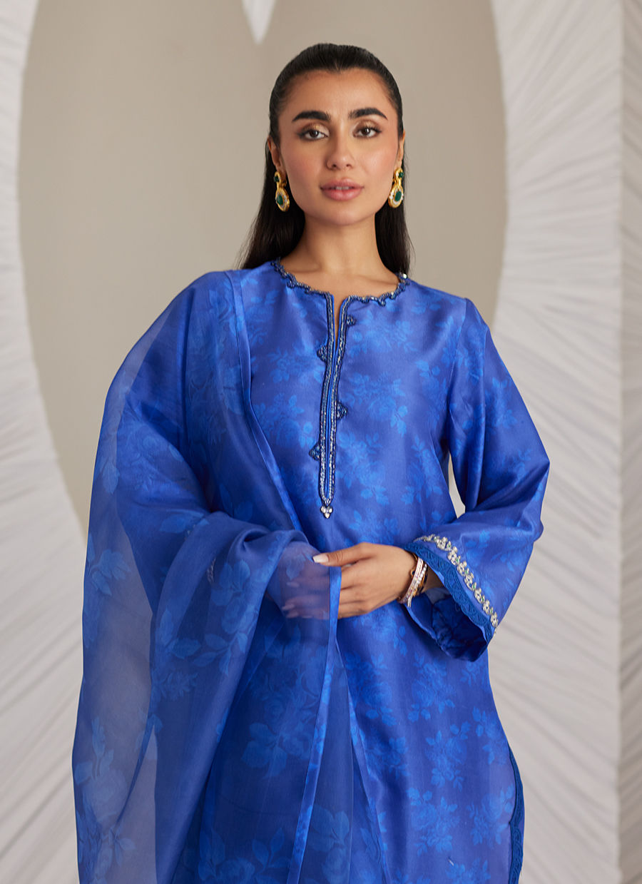 Lea Eid'25- Electra Cobalt Shirt and Dupatta (RTS)