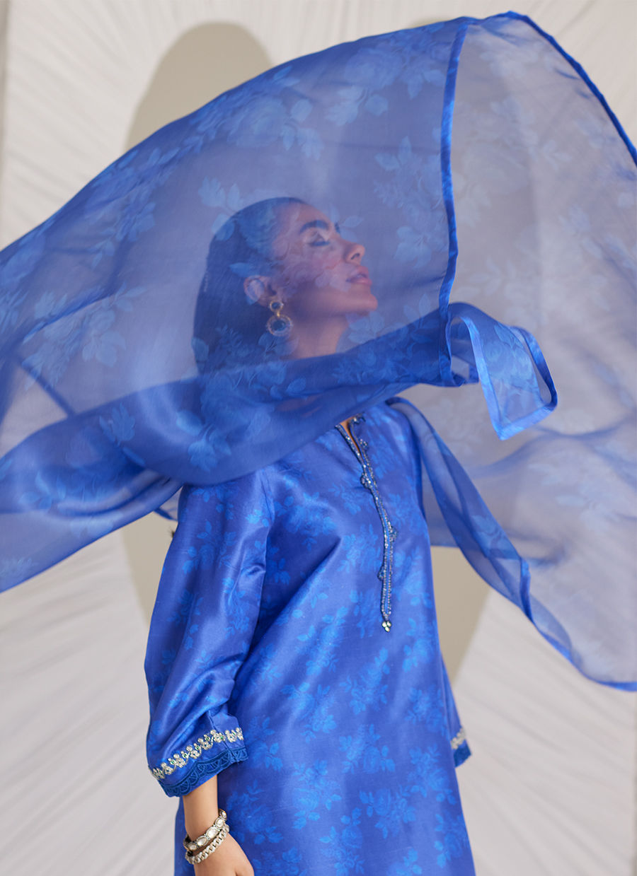Lea Eid'25- Electra Cobalt Shirt and Dupatta (RTS)