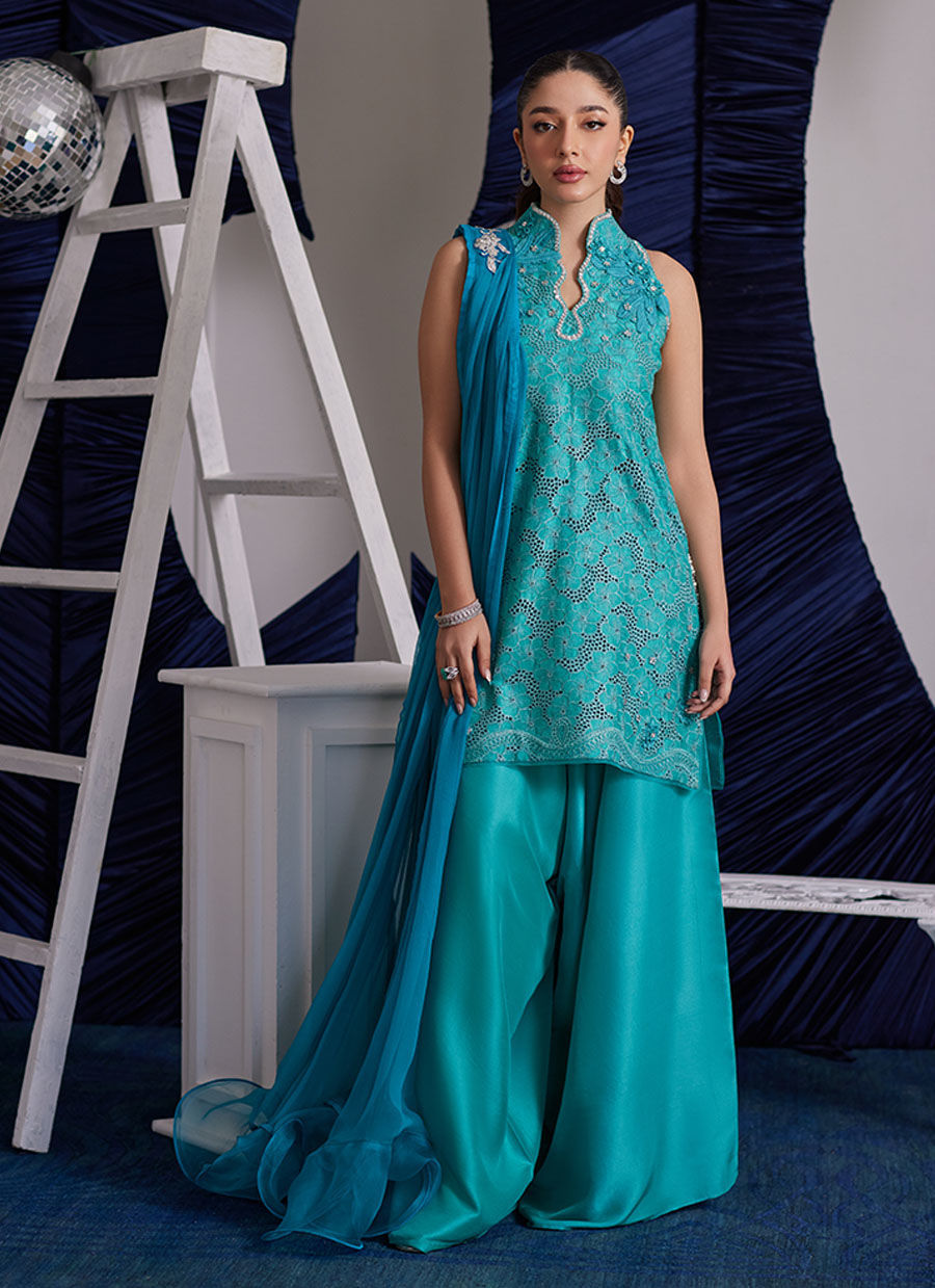 Luna Eid Edit'25 - Binx Aqua Shirt And Dupatta