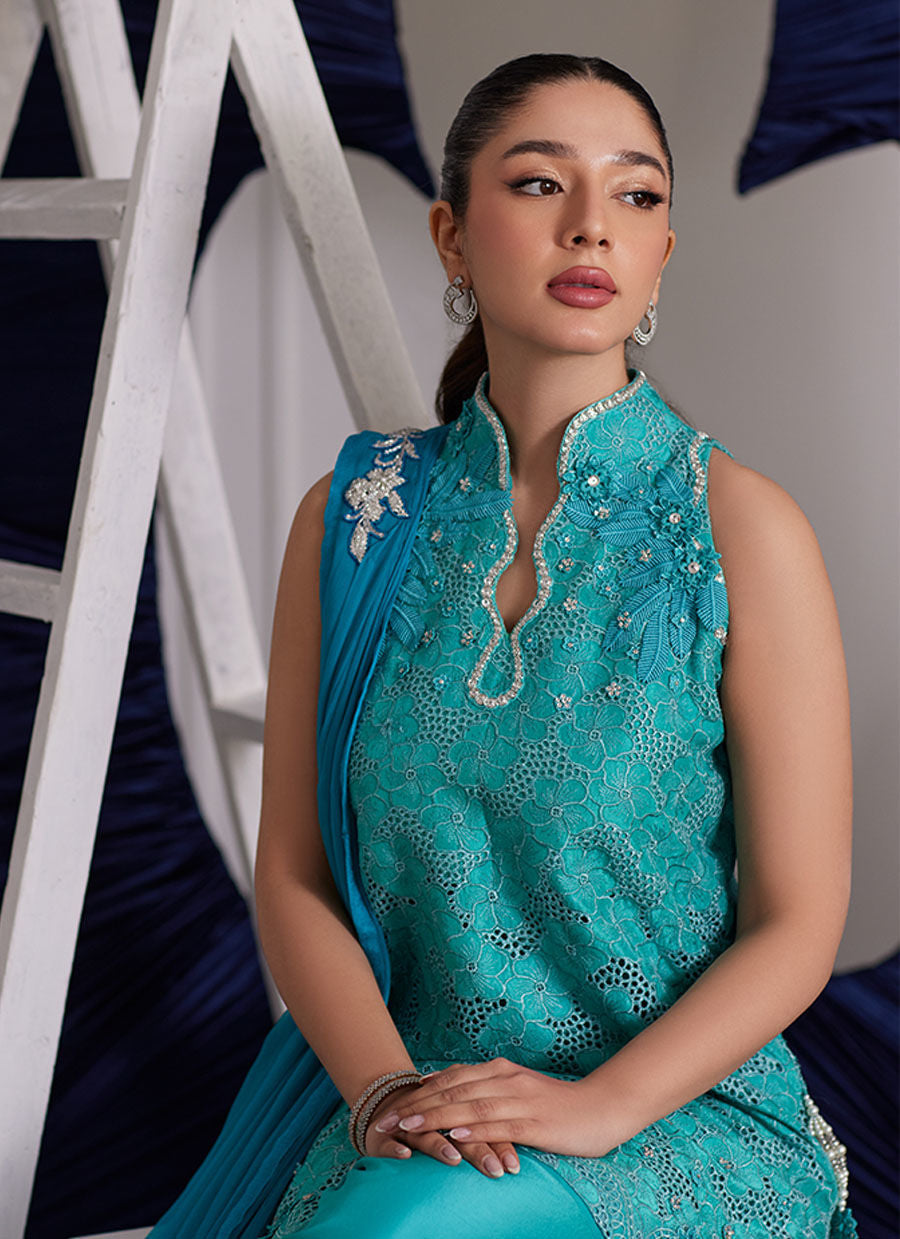 Luna Eid Edit'25 - Binx Aqua Shirt And Dupatta