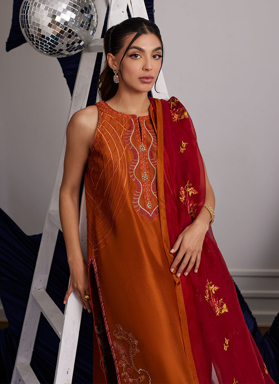Luna Eid Edit'25 - Zadie Burnt Orange Shirt And Dupatta
