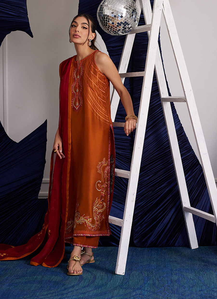 Luna Eid Edit'25 - Zadie Burnt Orange Shirt And Dupatta