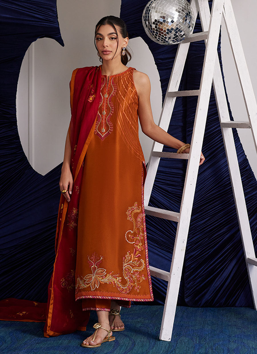 Luna Eid Edit'25 - Zadie Burnt Orange Shirt And Dupatta