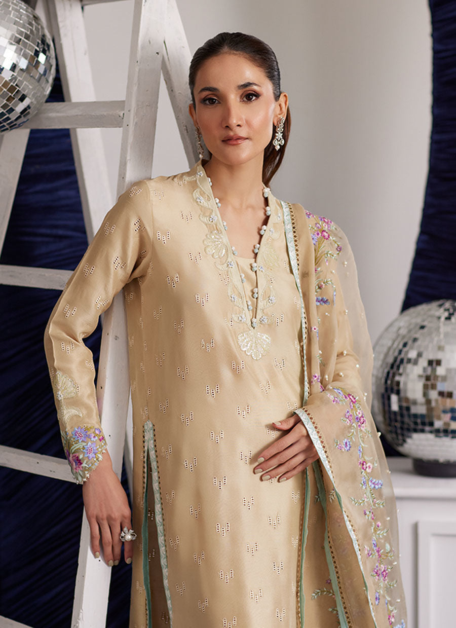 Luna Eid Edit'25 - Brenna Champagne Shirt And Dupatta