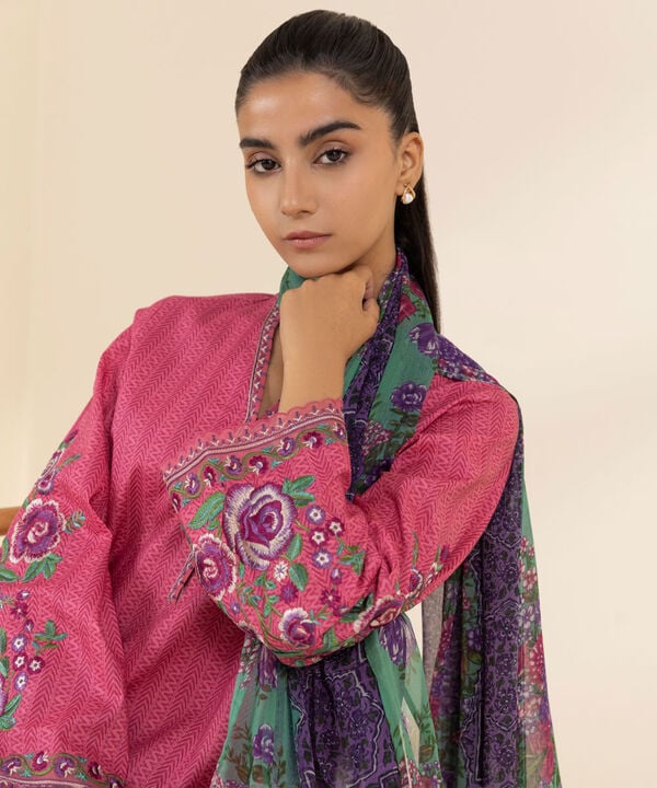 Unstitched Lawn '25 - 3 Piece - Embroidered Lawn Suit - 0U3PEDY25V16