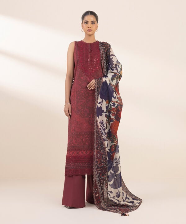 Unstitched Lawn '25 - 3 Piece - Embroidered Lawn Suit - 0U3PESG25V14