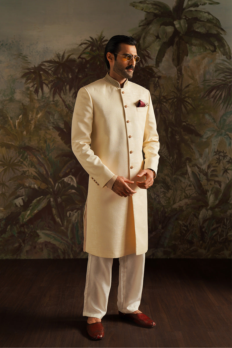 Festive Edit '24 - "Umair" Pearl White Embroidered Sherwani (RTS) photo 1