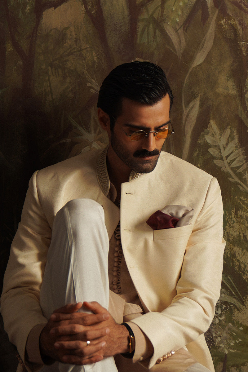 Festive Edit '24 - "Umair" Pearl White Embroidered Sherwani (RTS) photo 4