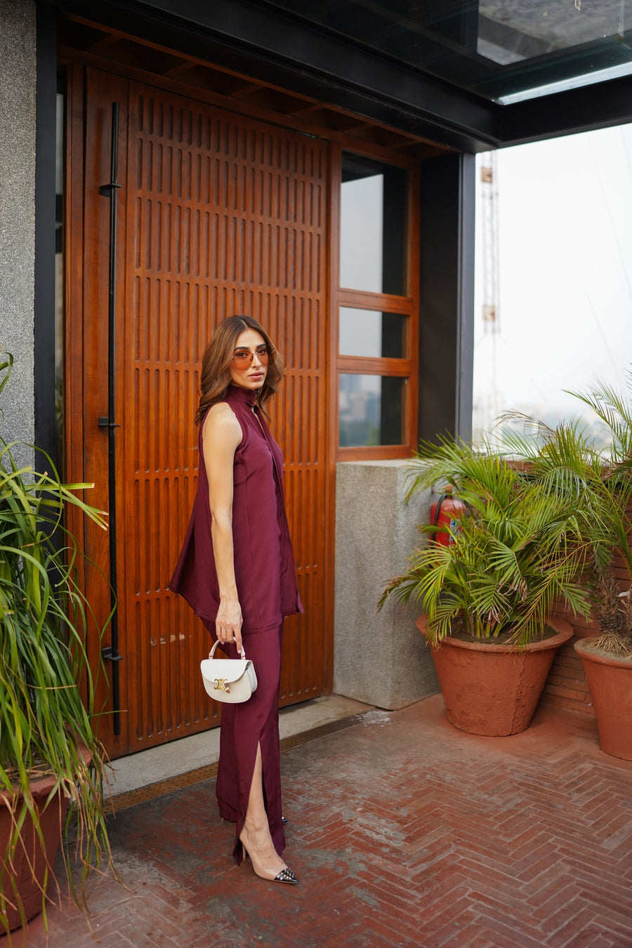 Burgundy Montserrat Set with Slit Pants (RTS) photo 4