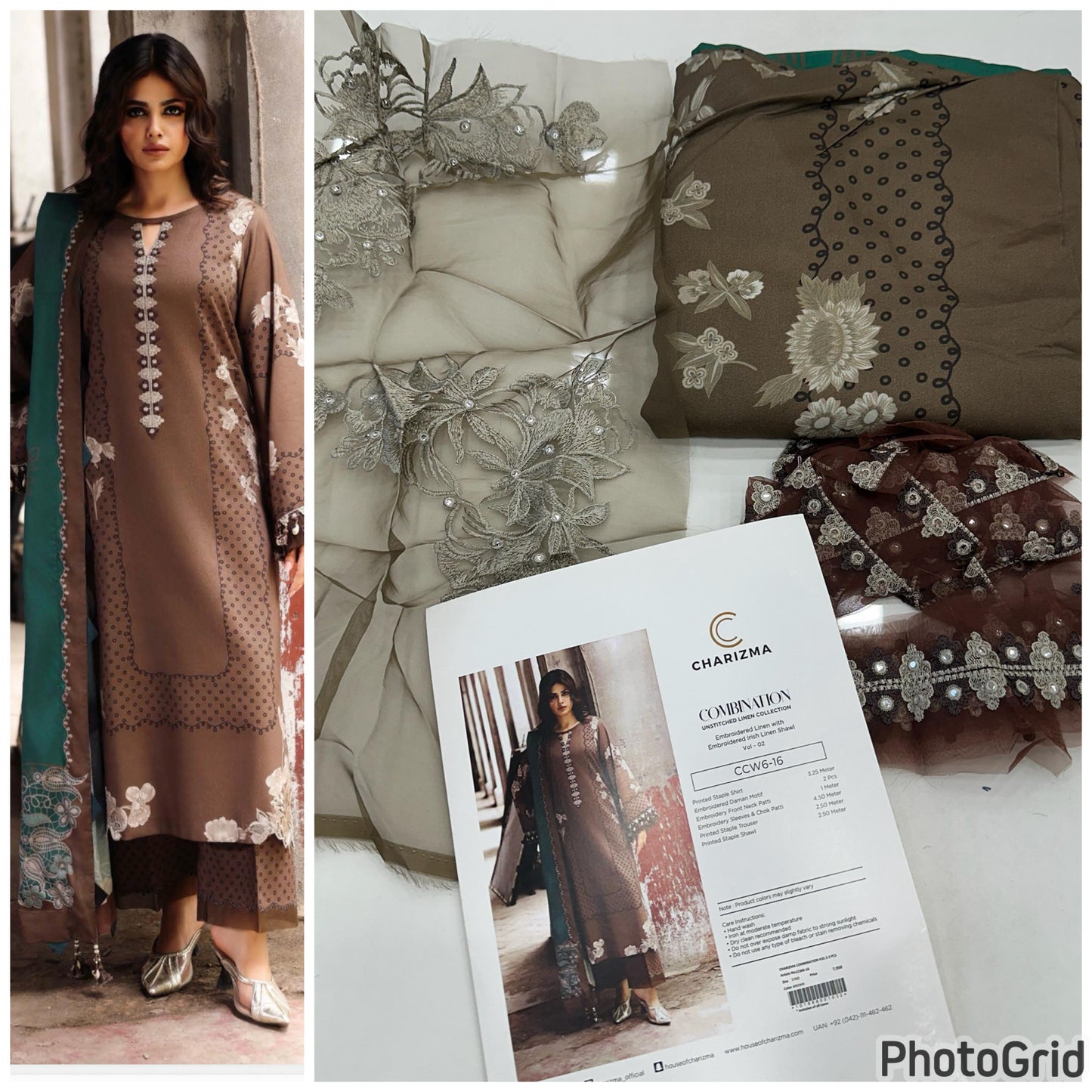Charizma Mocha Brown Embroidered Unstitched CCW6-16 - RTS