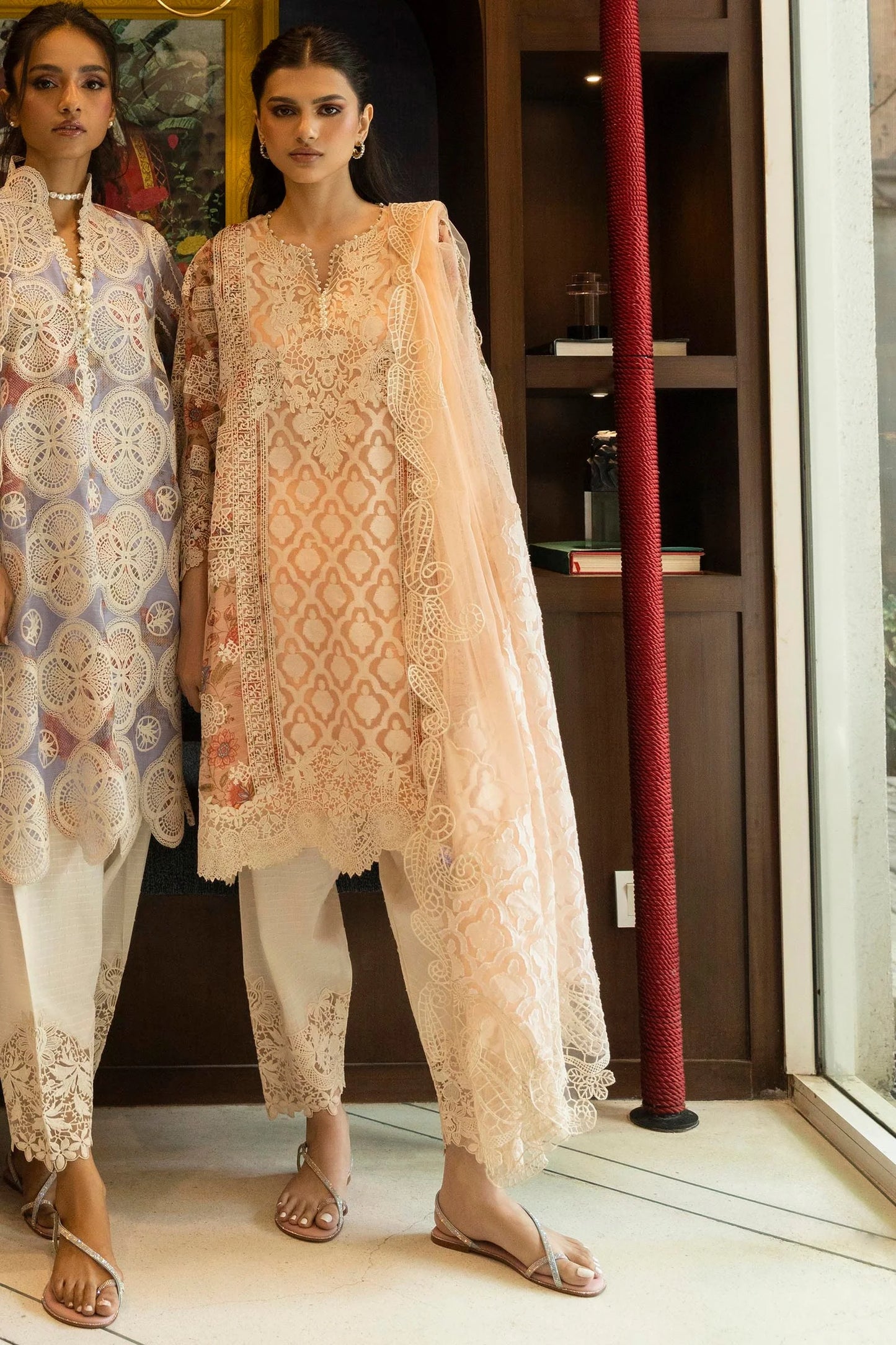 Stitched Embroidered Peach Suit - RTS
