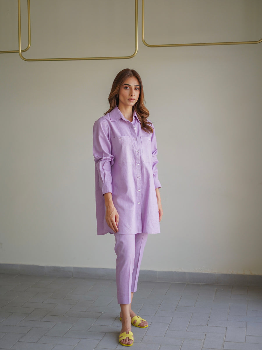 Lilac Collared Linen Set (RTS) photo 1