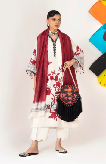 Unstitched Mahay Lawn Suit H261-001B-3DG'26- RTS