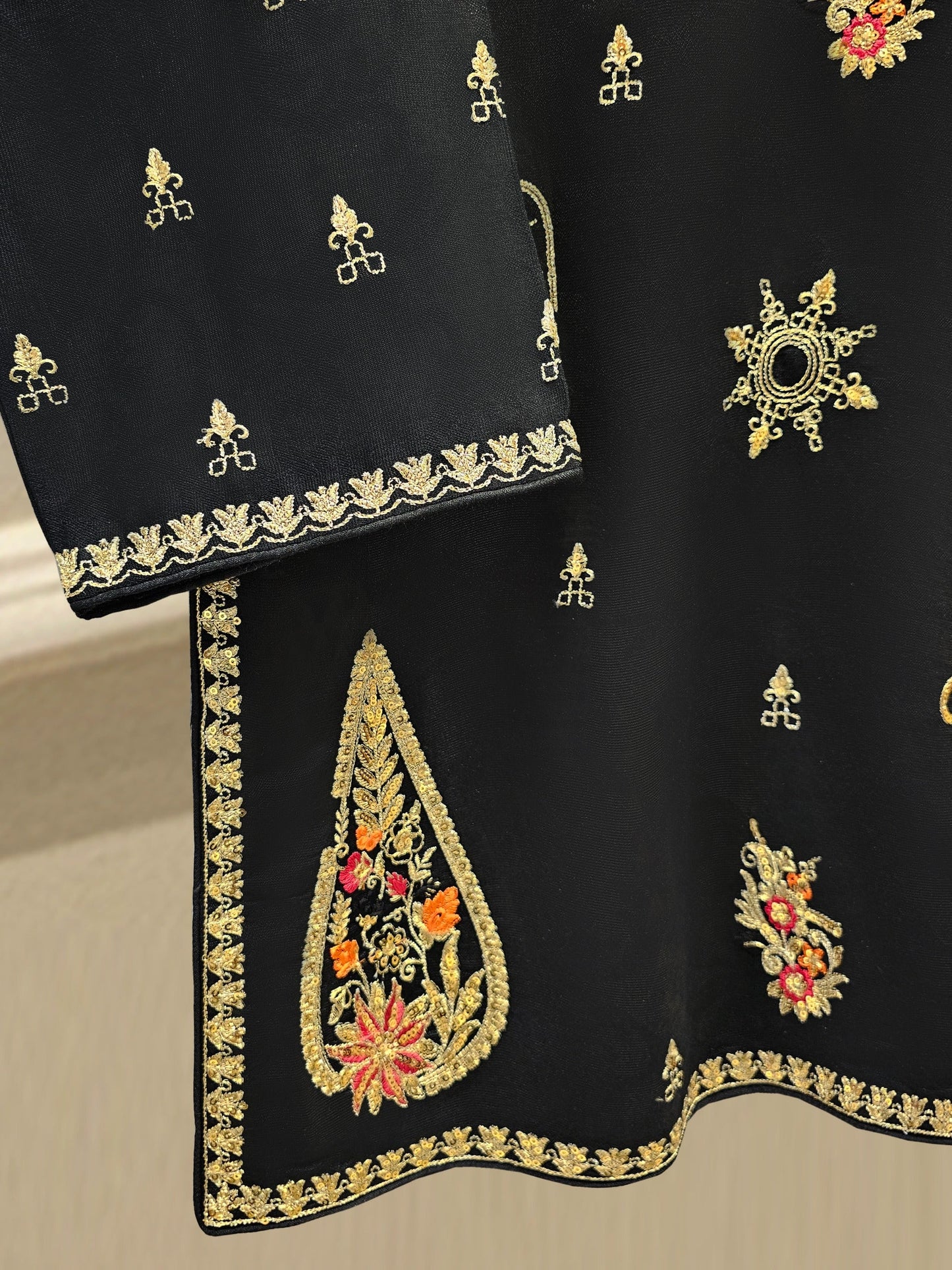 3 Piece- Pure Silk Net Embroidered Suit S111669 - RTS