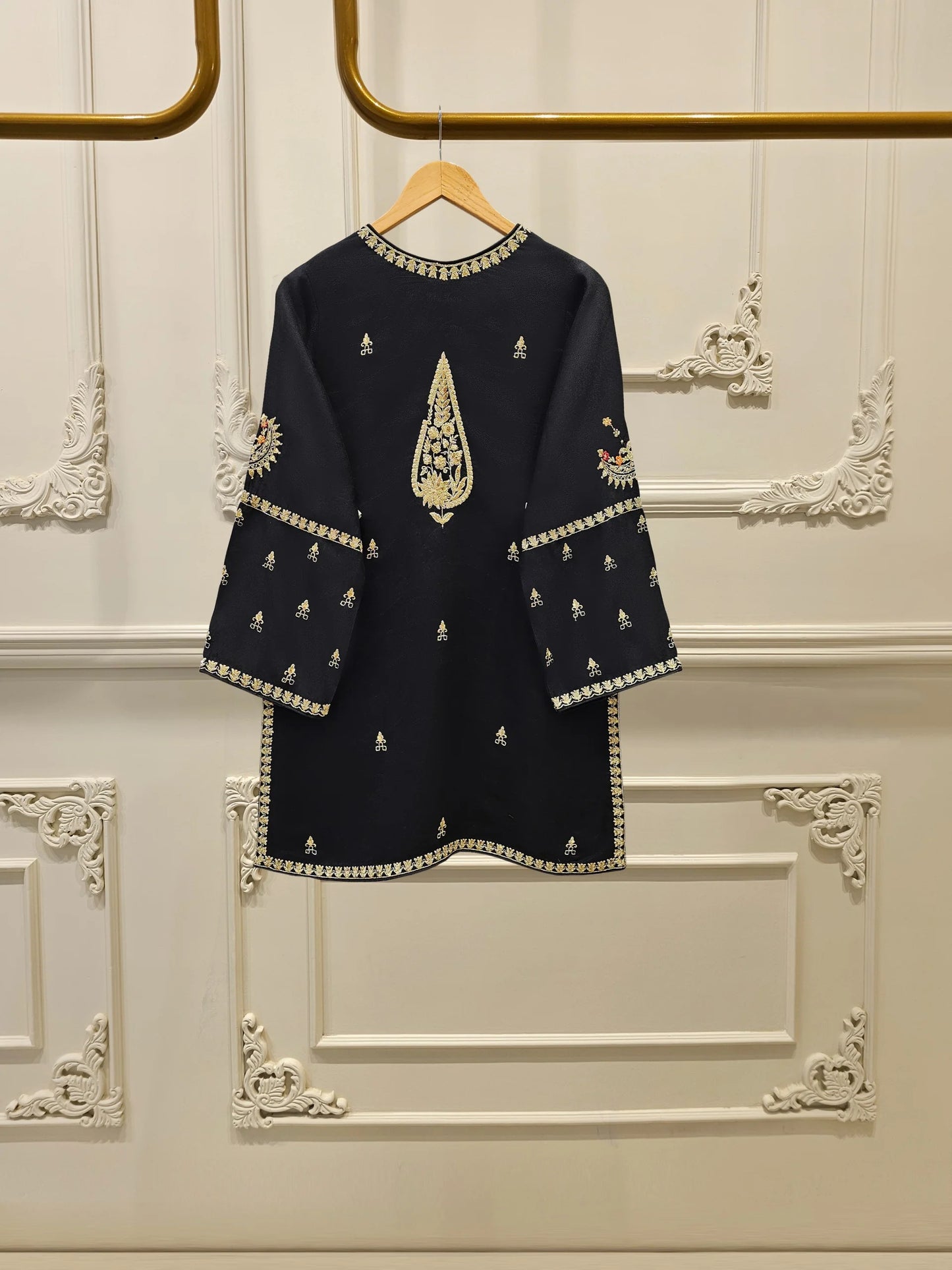3 Piece- Pure Silk Net Embroidered Suit S111669 - RTS