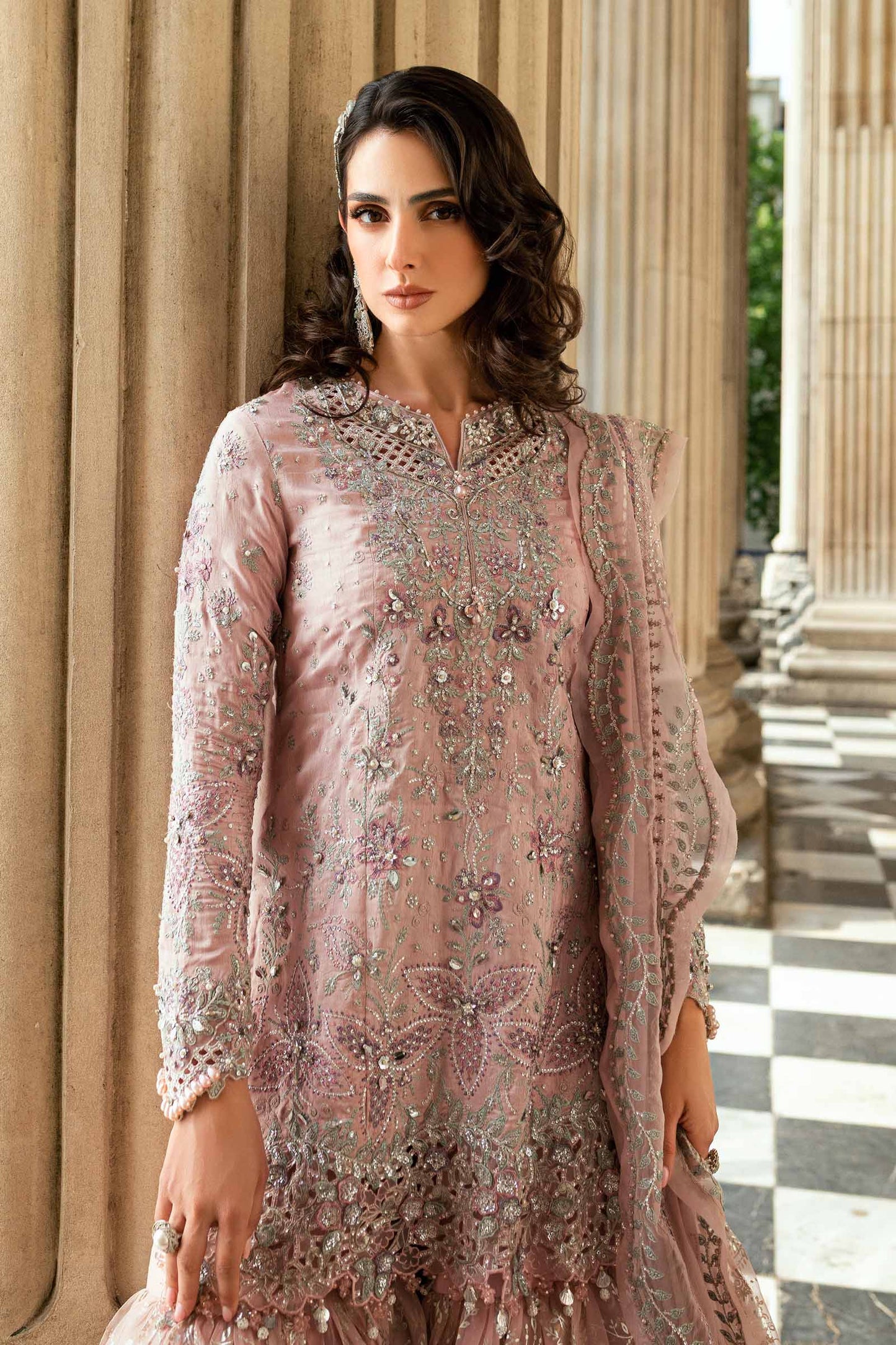 3 Piece Unstitched Embroidered Raw Silk Suit WF-09-05-Nude Pink - RTS