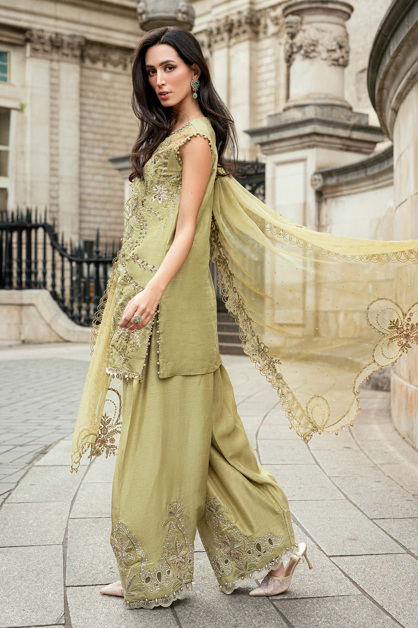 3 Piece Unstitched Embroidered Raw Silk Suit WF-09-08-Olive Green - RTS