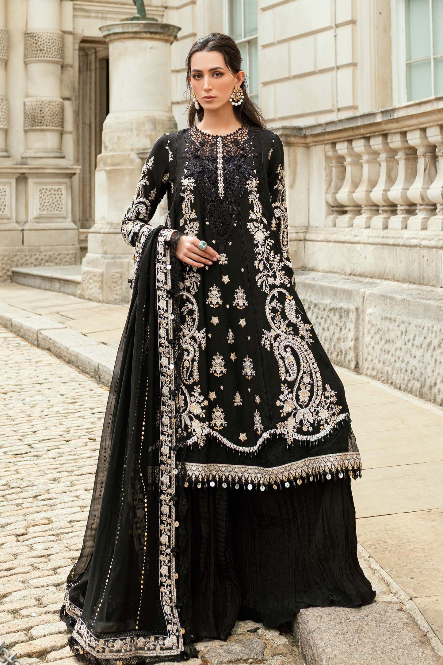 3 Piece Unstitched Embroidered Raw Silk Suit WF-09-03-Black - RTS