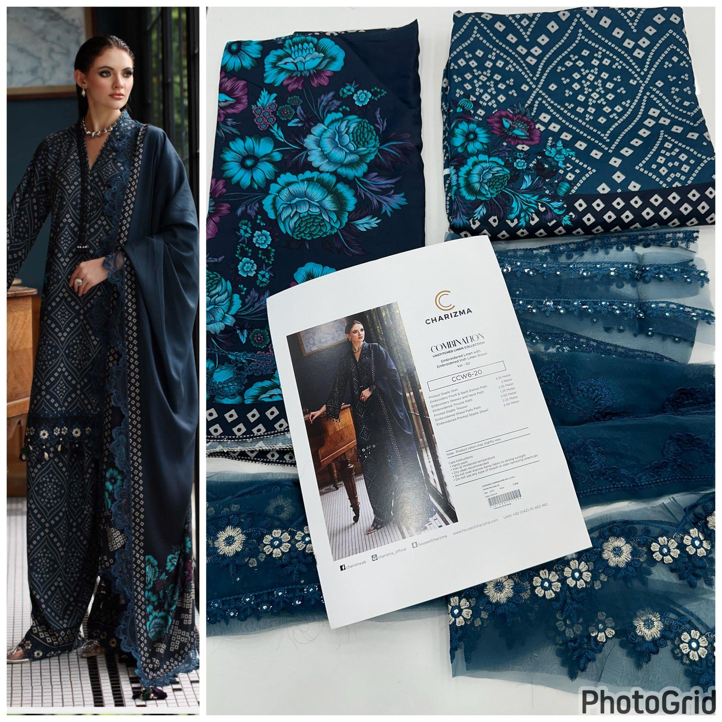 Charizma Luxury Winter Unstitched 3-Piece Suit – Midnight Blue ccw6-20 - RTS