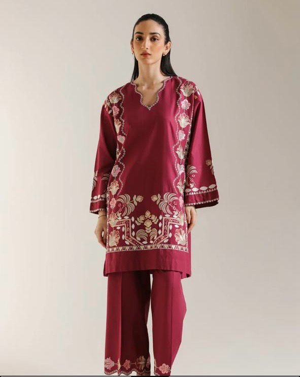 Crimson Bloom Embroidered Kurta Set'26-RTS