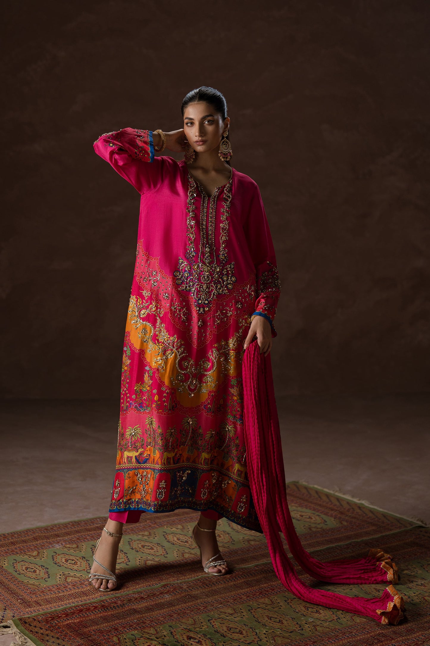 Hot Pink Party Kaftan Set (D-02)