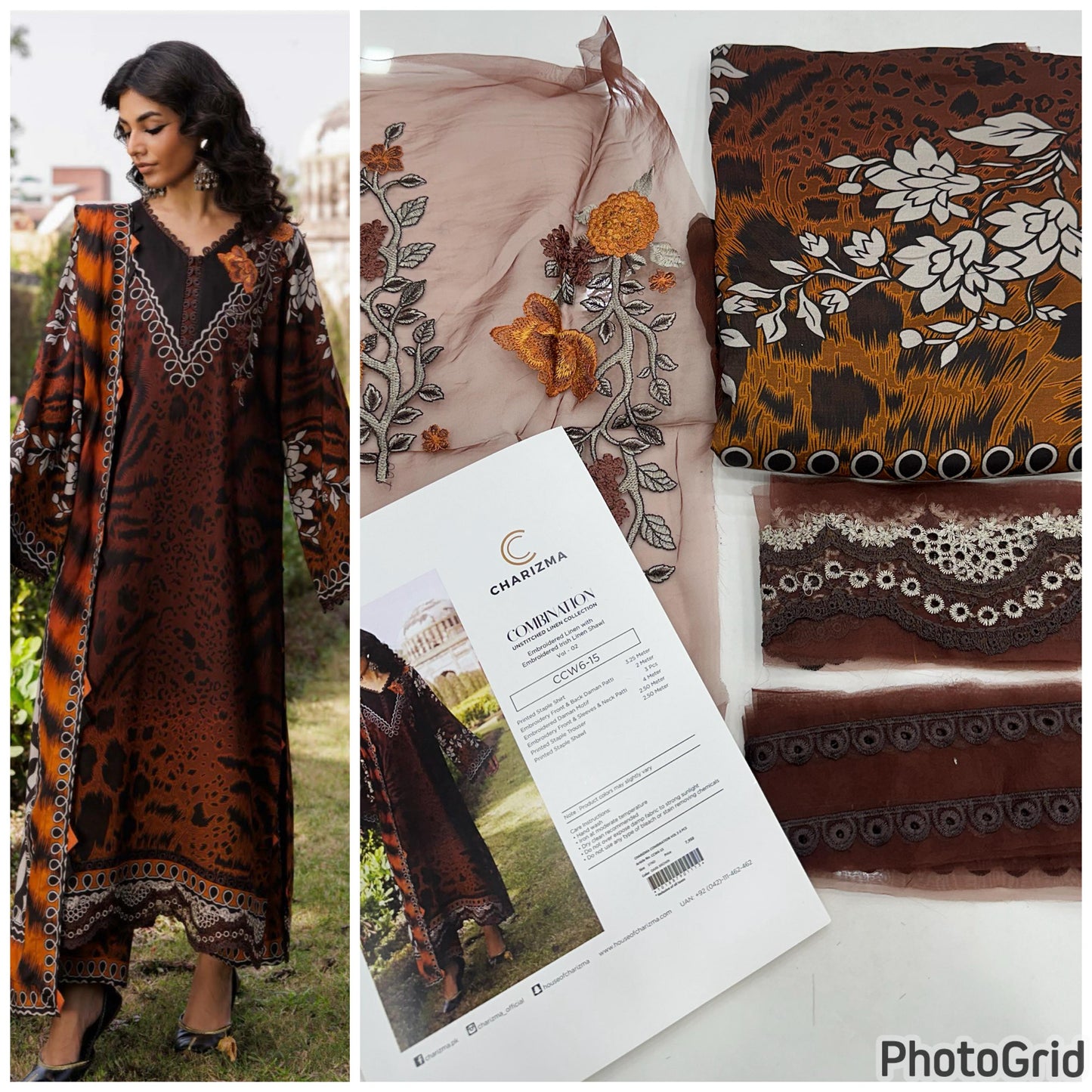 Charizma Brown Embroidered Unstitched CCW6-15 - RTS