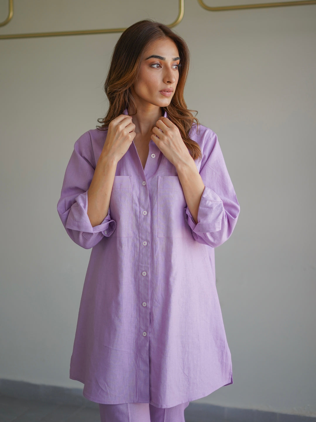 Lilac Collared Linen Set (RTS)