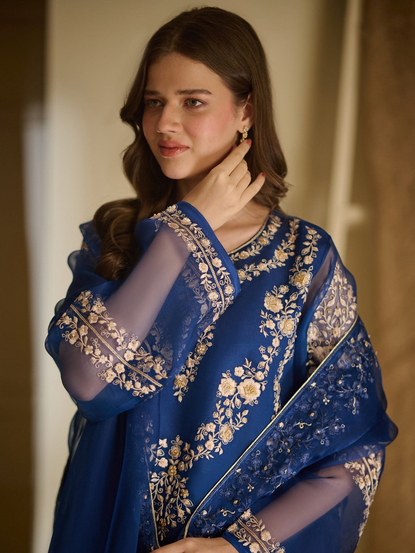 3 Piece - Pure Organza Embroidered Suit S110188