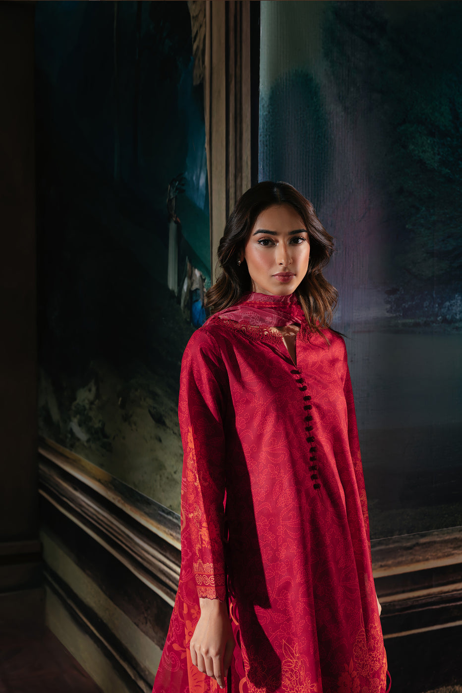 Unstitched Lawn SS '25 - Crimson