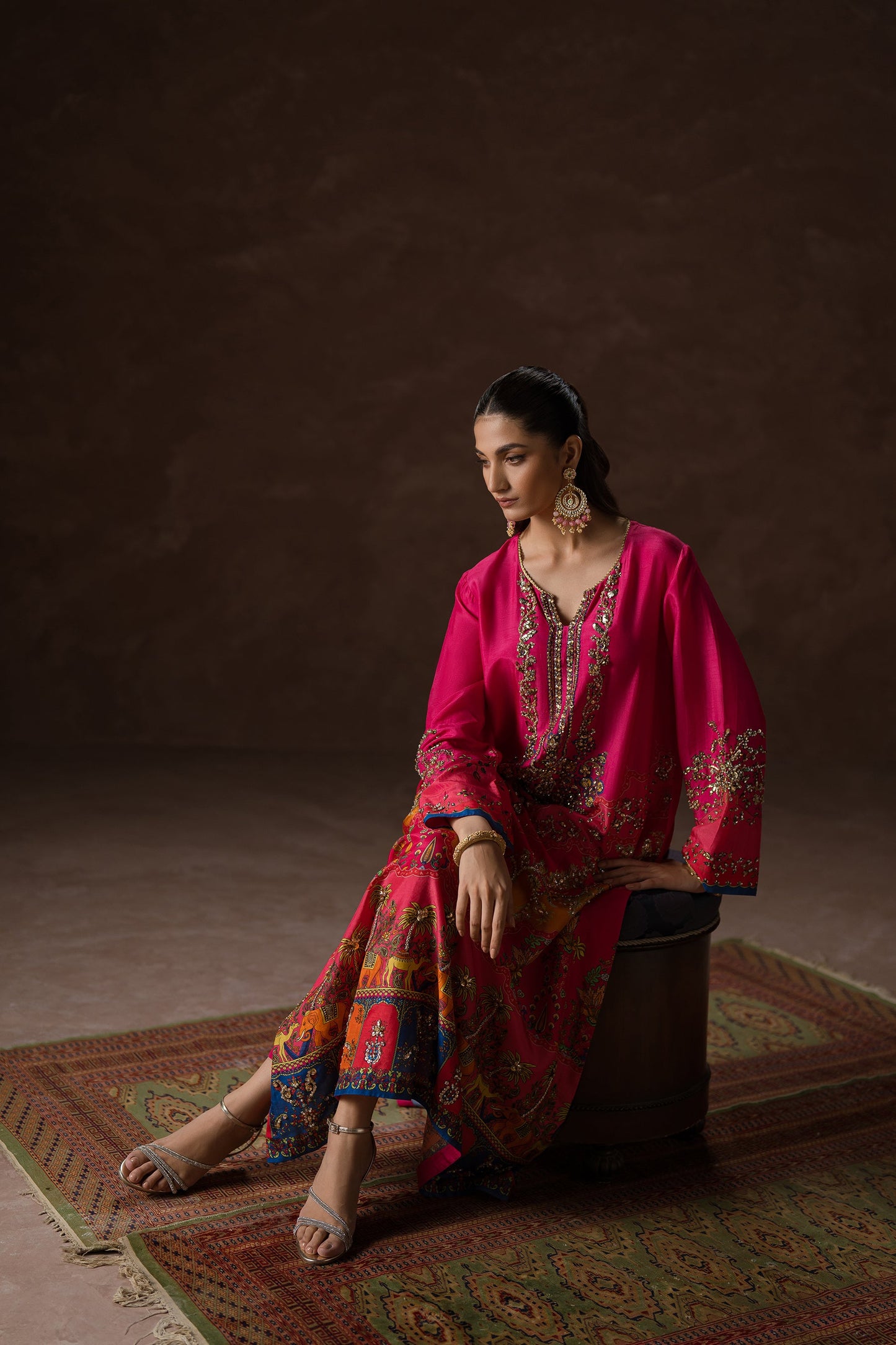Hot Pink Party Kaftan Set (D-02)