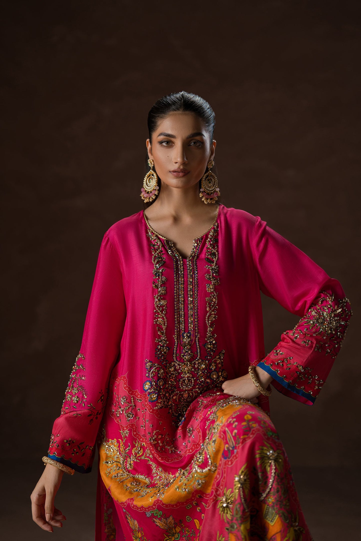 Hot Pink Party Kaftan Set (D-02)