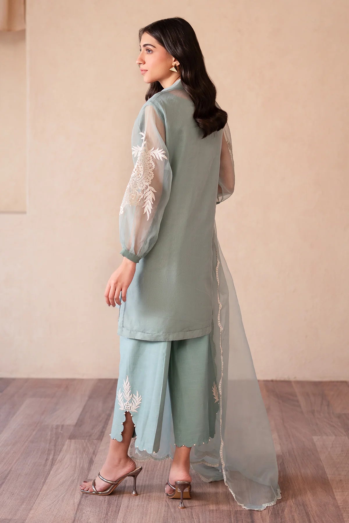 3-PC Embroidered Organza Shirt with Organza Dupatta and Trouser - RTS