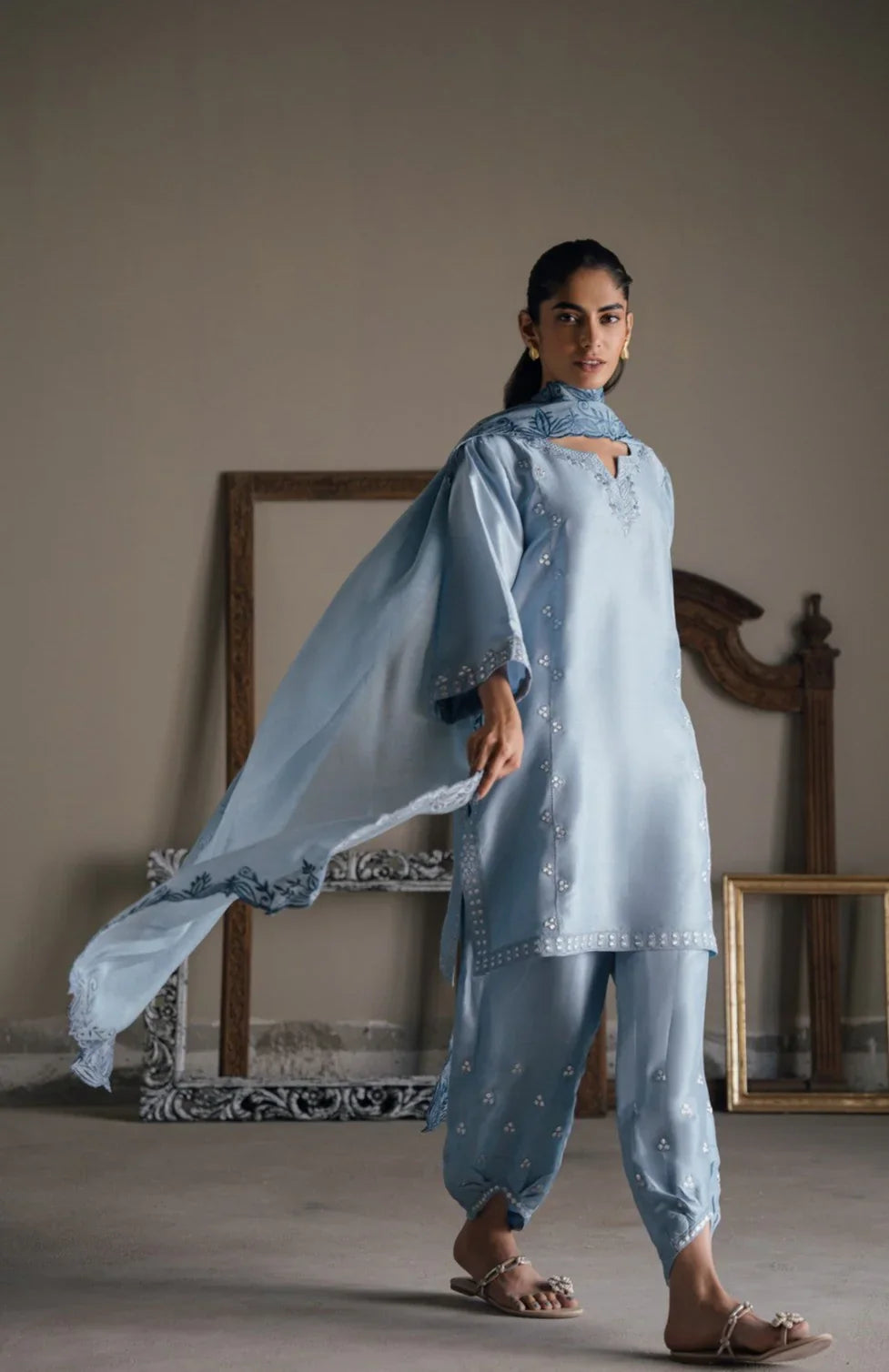Semi formals Luxury'25 - Aashni set in misty blue