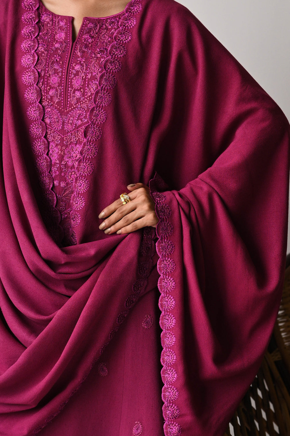 Luxury Karandi Vol II - DEEP BERRY LUXURY EMBROIDERED KARANDI SET (NEL-24631) (RTS)