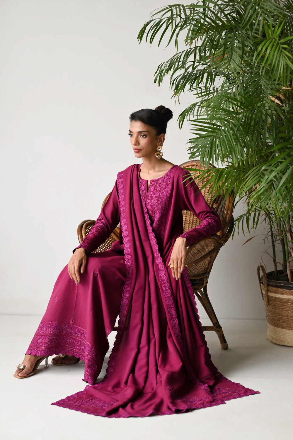 Luxury Karandi Vol II - DEEP BERRY LUXURY EMBROIDERED KARANDI SET (NEL-24631) (RTS)