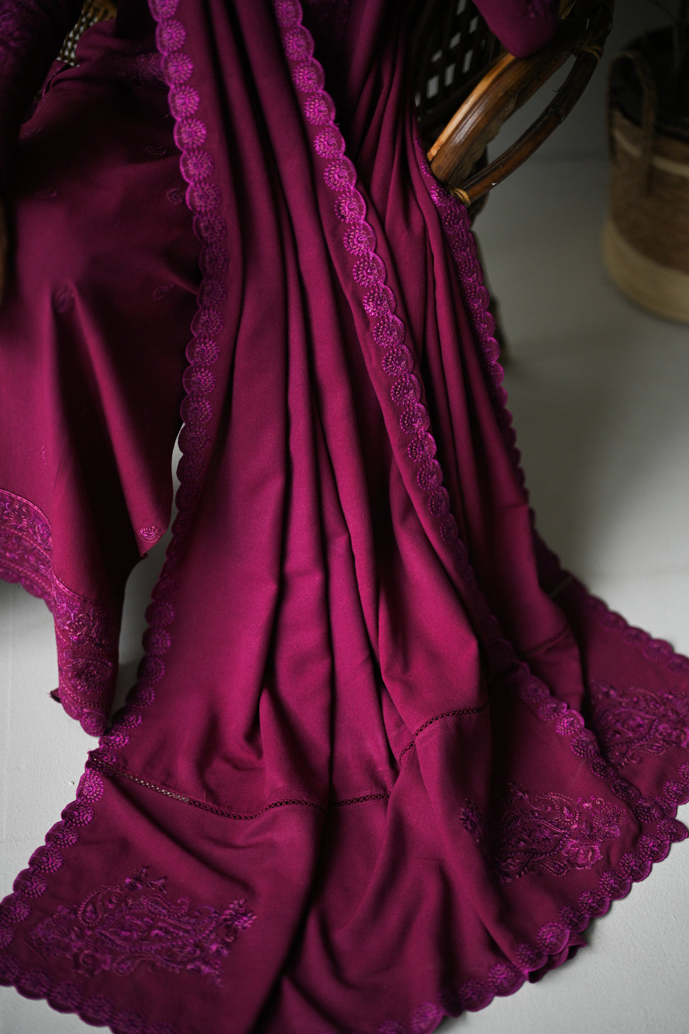 Luxury Karandi Vol II - DEEP BERRY LUXURY EMBROIDERED KARANDI SET (NEL-24631) (RTS)