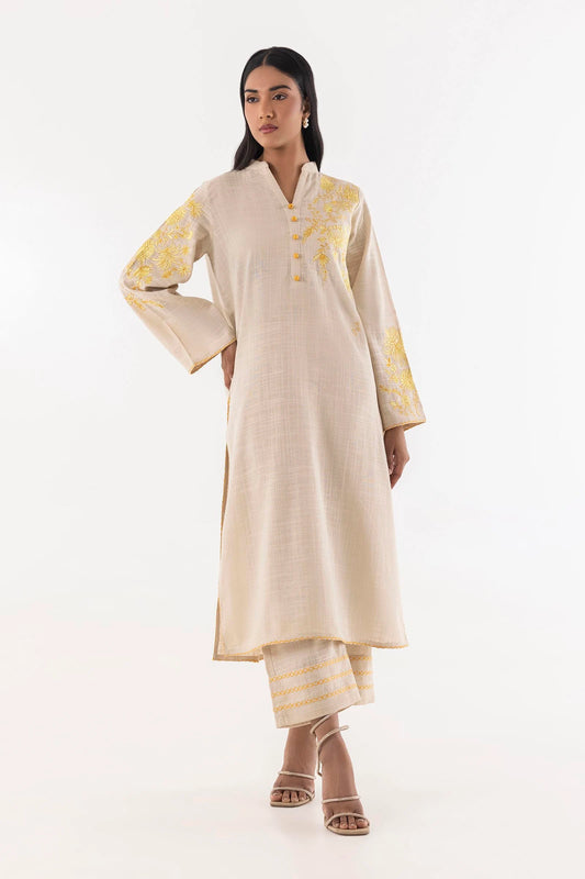 Stitched Beige Slub Embroidered Shirt - RTS