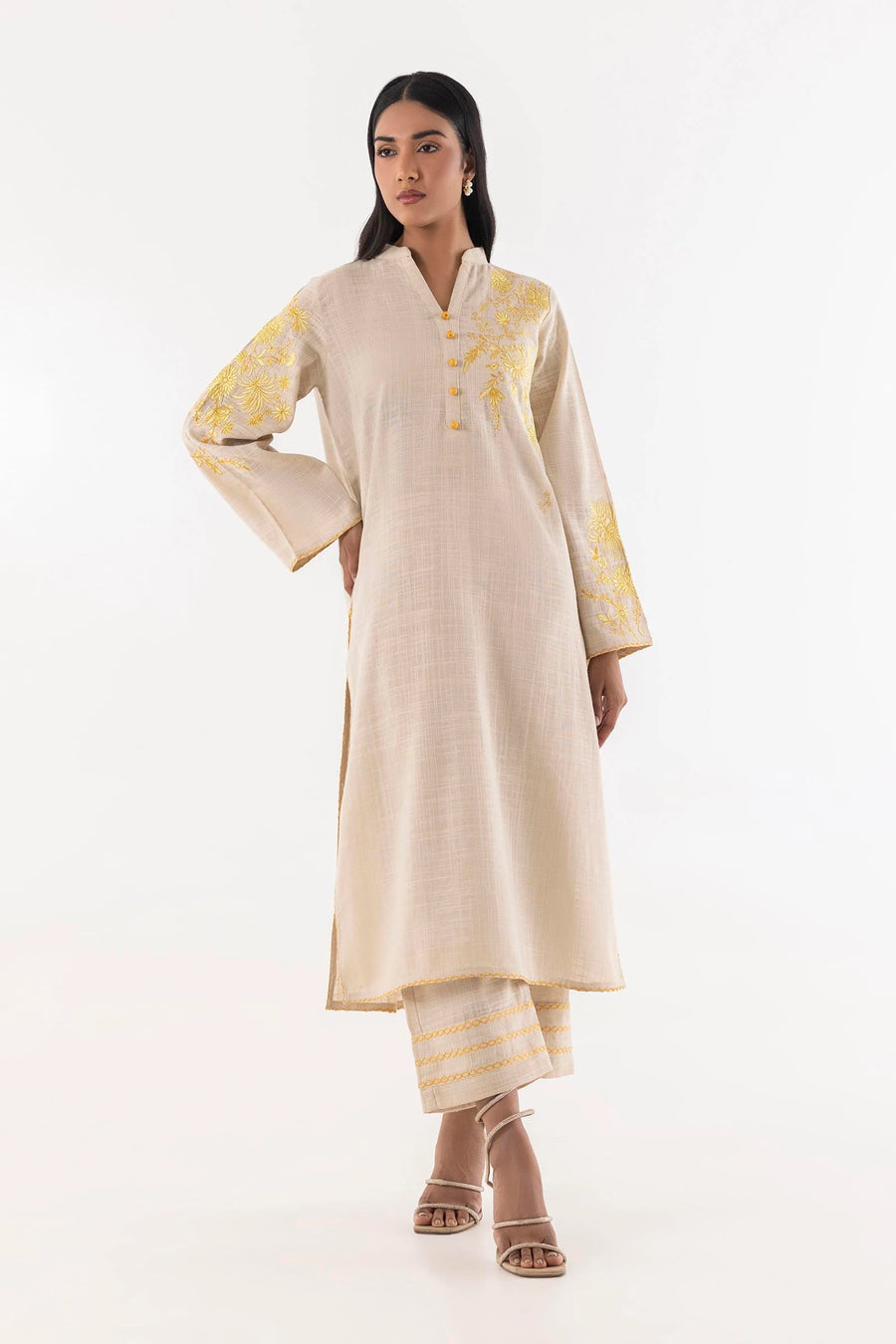 Stitched Beige Slub Embroidered Shirt - RTS photo 1